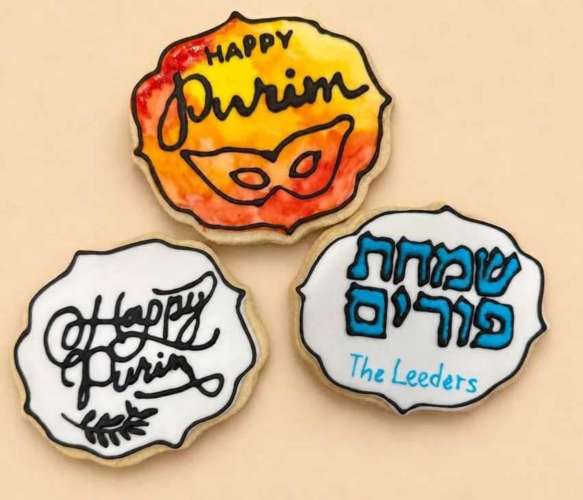 Happy Purim cookies with mask design