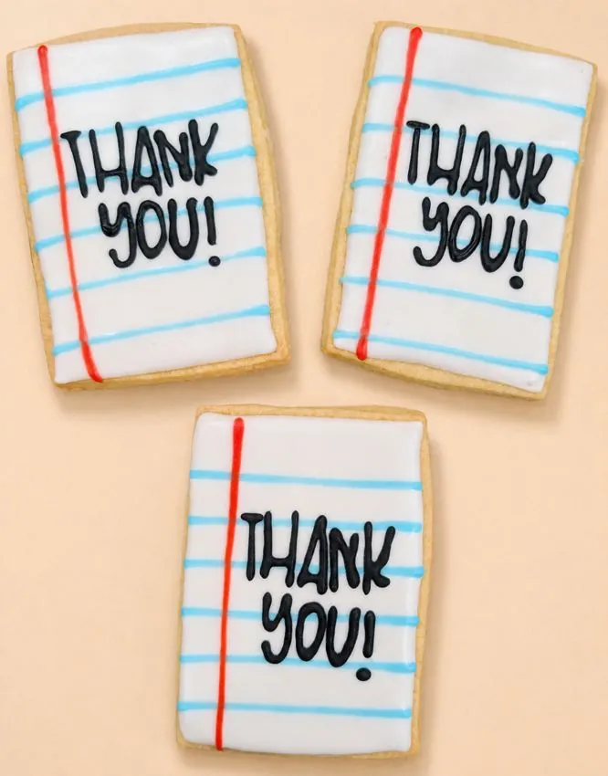 Thank you notebook-paper cookies, plain
